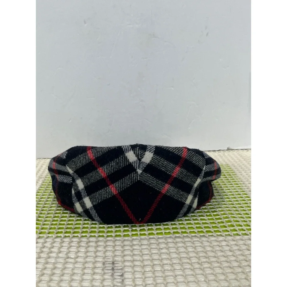 Burberry Plaid Wool Blend Flat Cap Navy Red White Prorsum Knight Logo Size 56